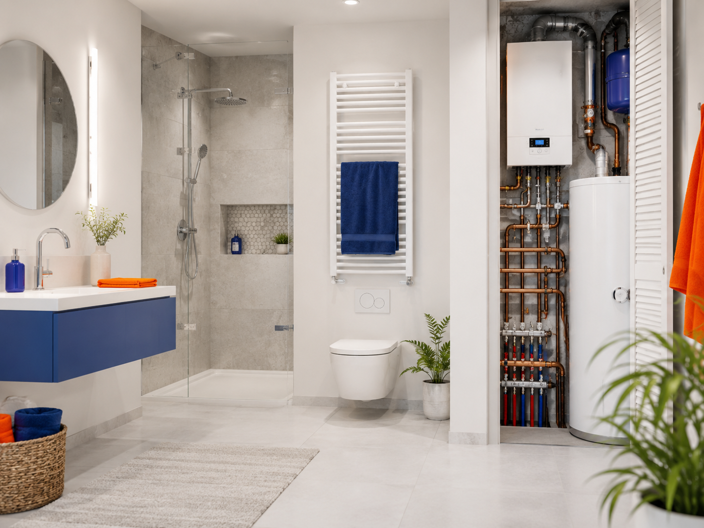 Salle de bain lumineuse avec équipements sanitaires